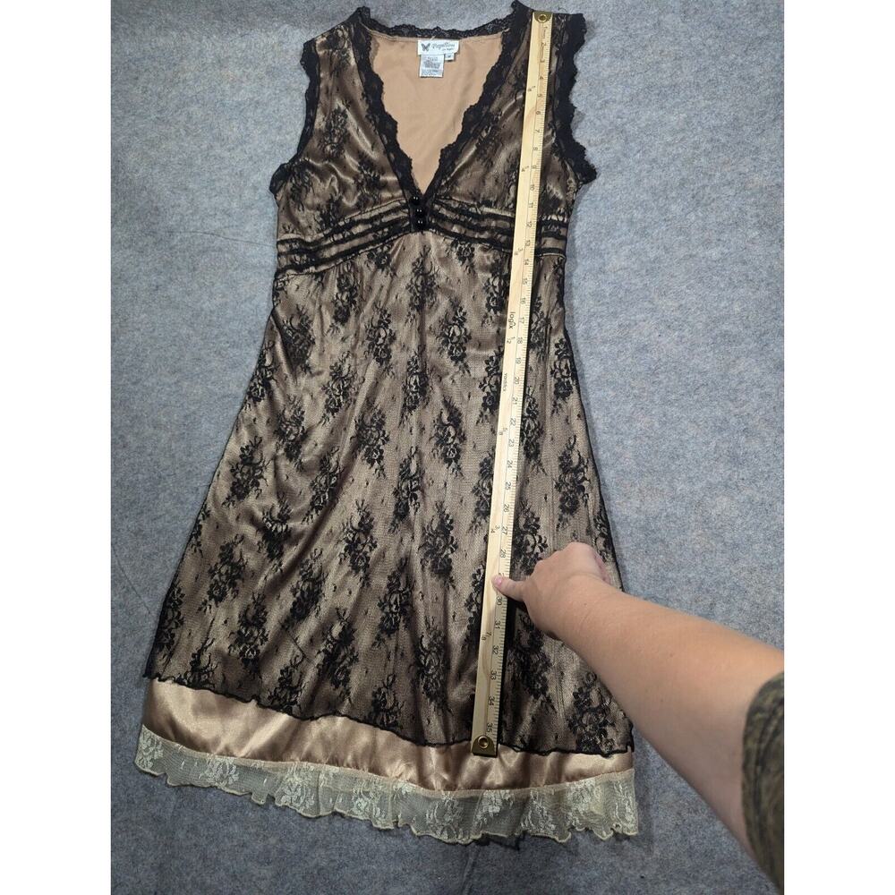Y2K Dainty Lace Black Cream Sz M Whimsy Goth Fairy Mini Dress - Picture 5 of 7